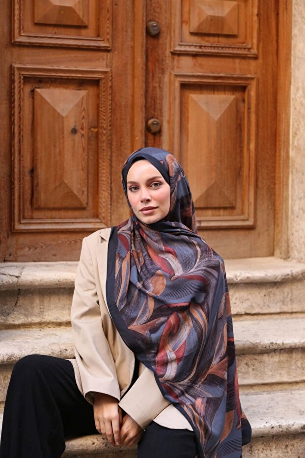 Petra Modern Brush Pattern Shawl - Dark Indigo Multicolor