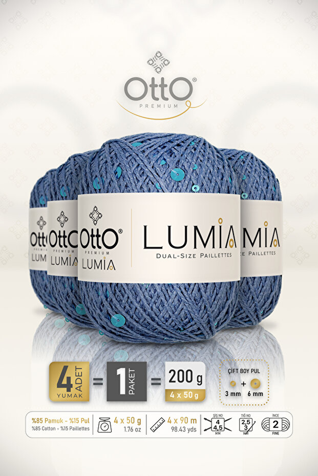 Lumia • Indigo Blue-Turquoise Sequin (9441) • 4-Pack × 50 Gr / 90 m • 3+6 mm Double Size Sequin Knitting Yarn • Blouse, Shawl, Bandana