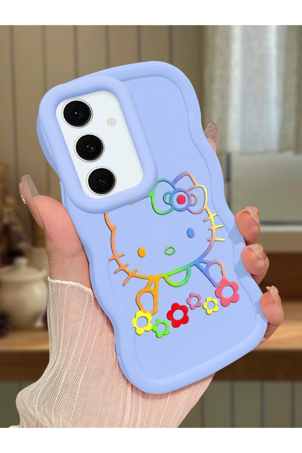 Samsung Galaxy S24 Fe Compatible Case Camera Protector Blue Silicone Couple Phone Case Kitty Pattern