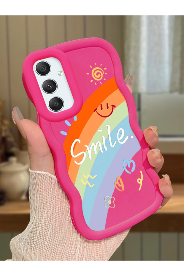 Samsung Galaxy A34 5g Compatible Case Camera Protective Red Silicone Couple Phone Case Rainbow Pattern