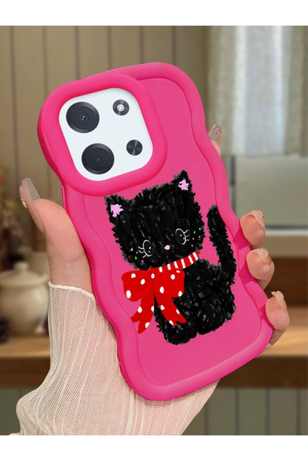 Poco C85 Compatible Case Camera Protector Red Silicone Couple Phone Case Cat Pattern