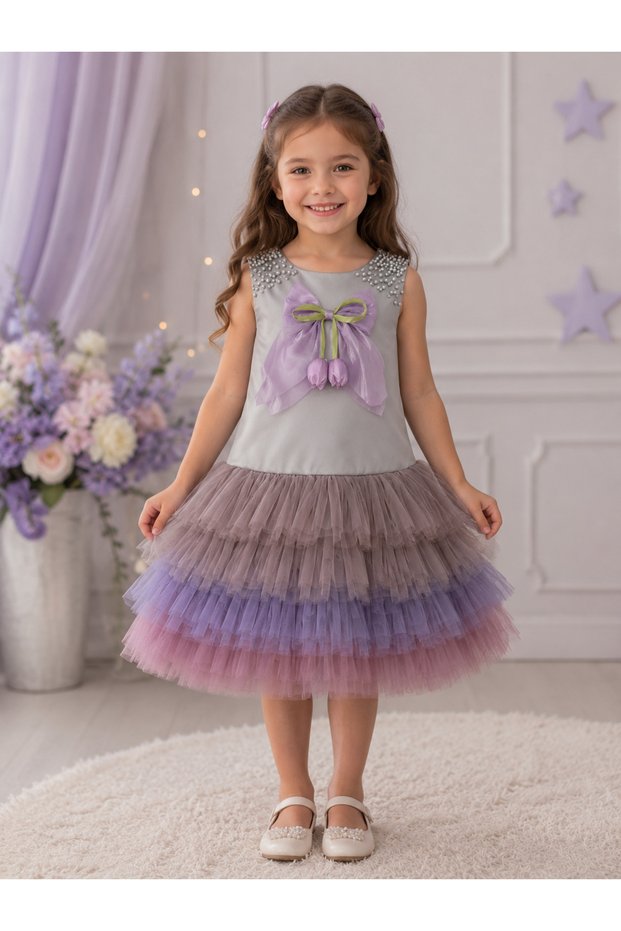 Ombre Tulle Detailed Girls' Dress