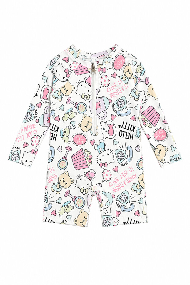 Patterned Zippered Baby Girl Swimsuit