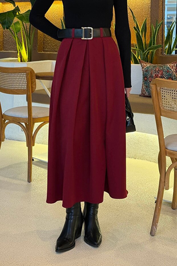 Belted Hijab Skirt Burgundy