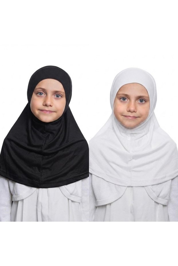 Girl's One-Piece Hijab - Ready-To-Wear Hijab Scarf - Practical Snap-On Hijab | Flexible Combed Cotton Fabric Daily & Prayer Headscarf (6-11 Years)