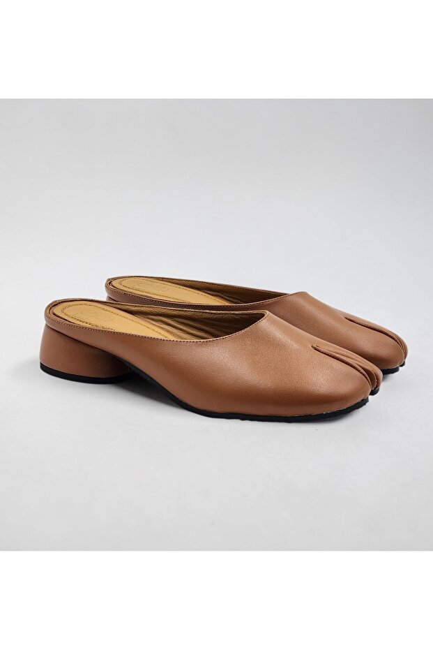 Women's Genuine Leather Tabi Heeled Slippers