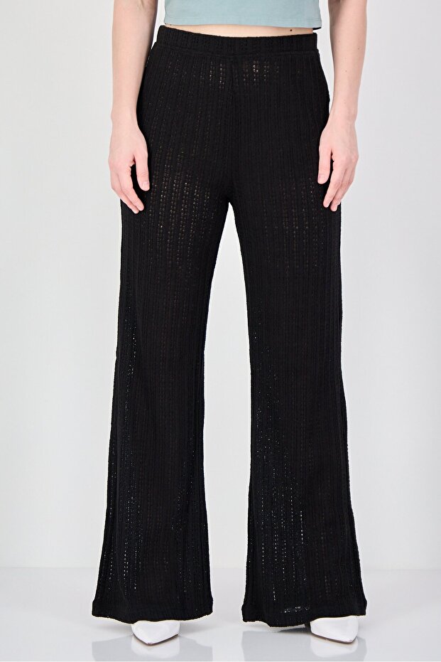 Women Regular Fit Crochet Palazzo Pants, Black