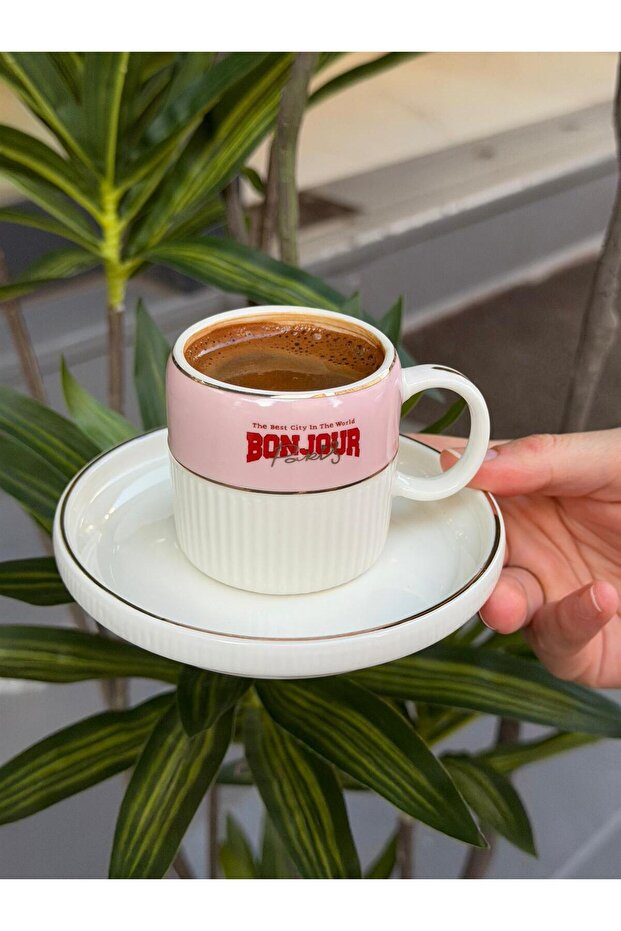Set of 6 Porcelain Adonis Bonjeur Coffee Cups