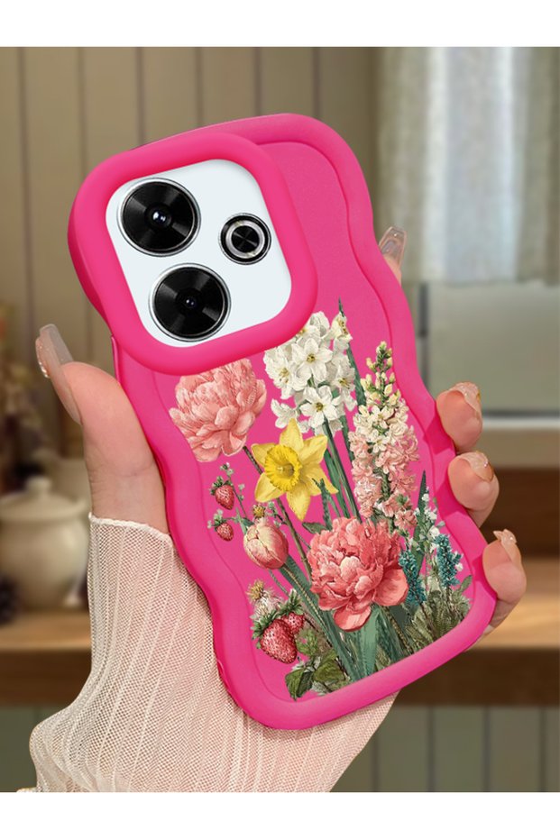 Redmi 13 Compatible Case Camera Protector Red Silicone Couple Phone Case Floral Pattern