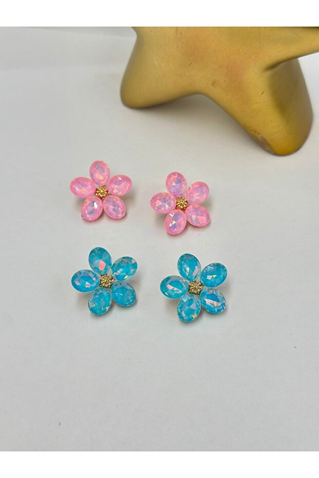 Crystal Stone Detail Daisy Earrings (Premium Series) Pink