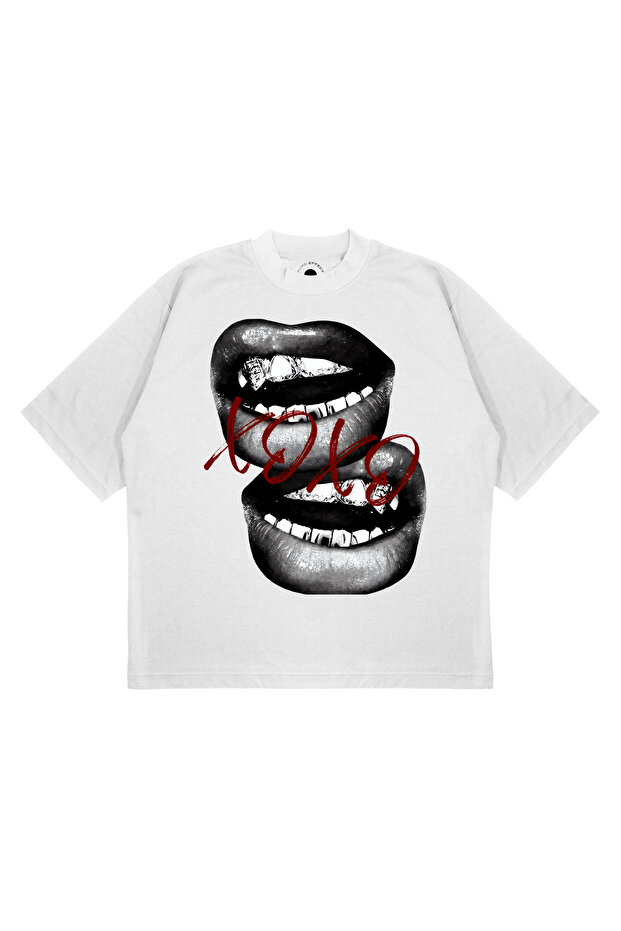 Unisex Oversize Teeth Xoxo Printed Boxy Fit Thick Fabric (240Gsm) T-Shirt