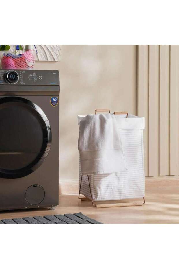 Mervin Canvas Laundry Hamper with metal Frame -36x33x60 cm-Grey
