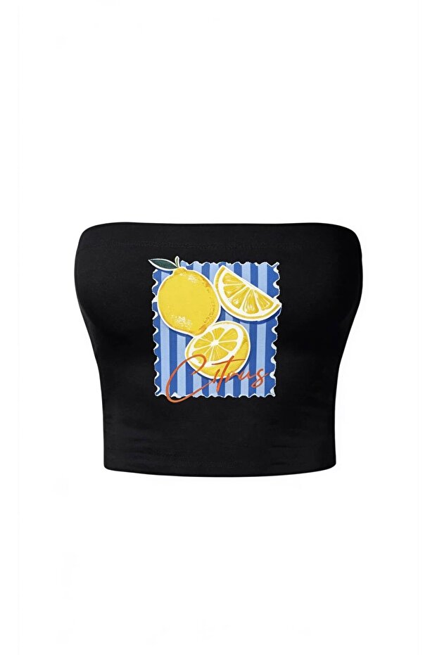 قميص قصير بدون أكتاف مطبوع عليه Citrus Breeze باللون الأسود