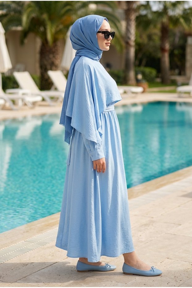 Women's Shawl-Looking Cape Detailed Hijab Dress
