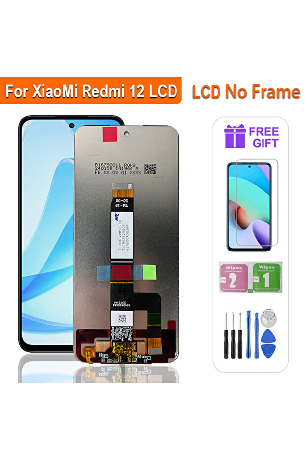 شاشة LCD سوداء بدون إطار مقاس 6.79 بوصة لهاتف Redmi 12، شاشة لمس مع لوحة رقمية، قطع غيار بديلة لهاتف Redmi