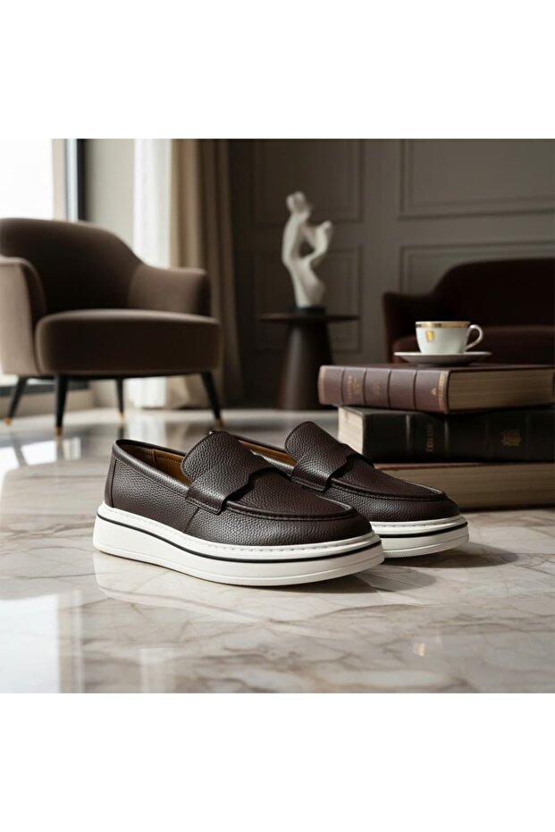 Imported Brown Leather Loafer Without Buckles