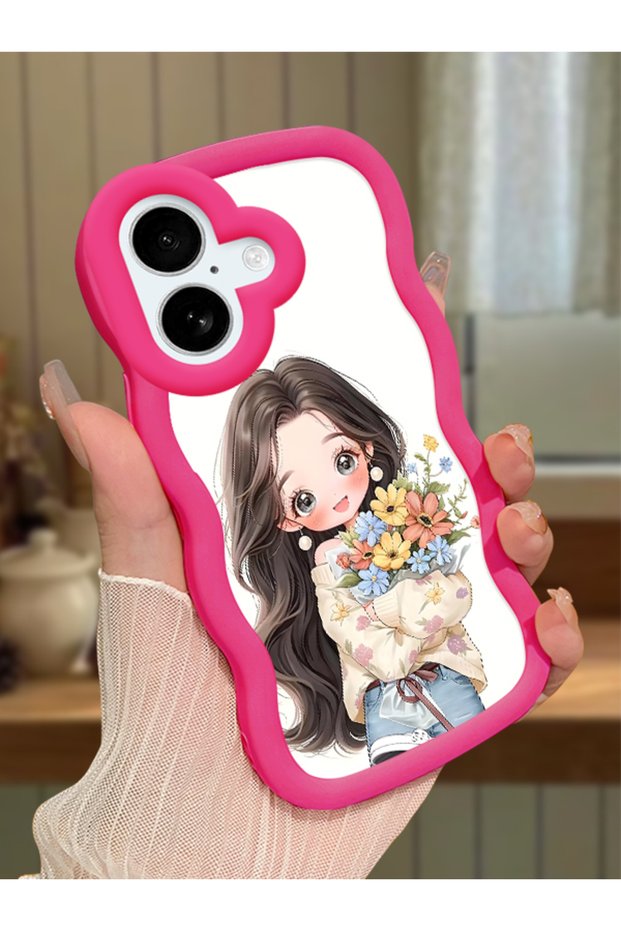 iPhone 16 Plus Compatible Case with Camera Protector Red Silicone Couple Phone Case Girl Pattern