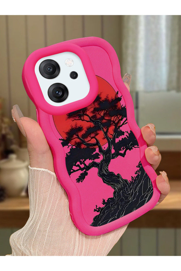 Oppo Reno 14F Compatible Case Camera Protector Red Silicone Couple Phone Case Tree Pattern