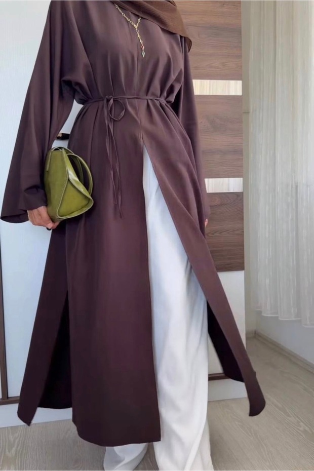 Poplin Fabric High Collar Oversize Slit Long Abaya Tunic