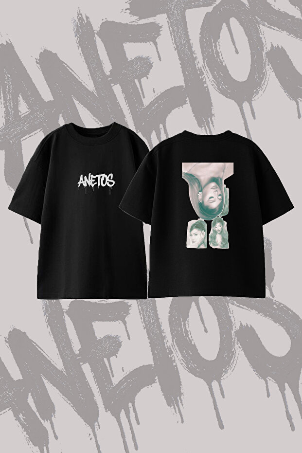 Ariana Grande_157 Design Back Printed Cotton Black Oversize T-Shirt