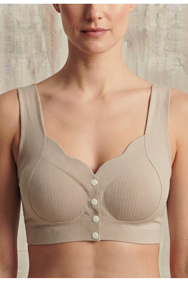 Lezar Cut-Out Nude/Beige Color Stylish Front Button Bra