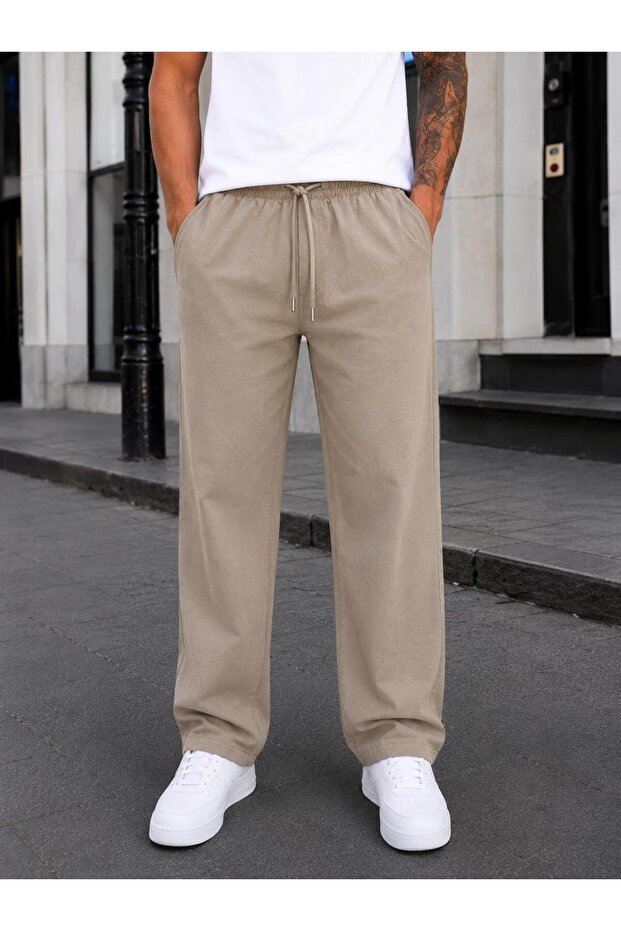 Men's Soft Textured Relaxed Fit Baggy Linen Trousers Premium Quality