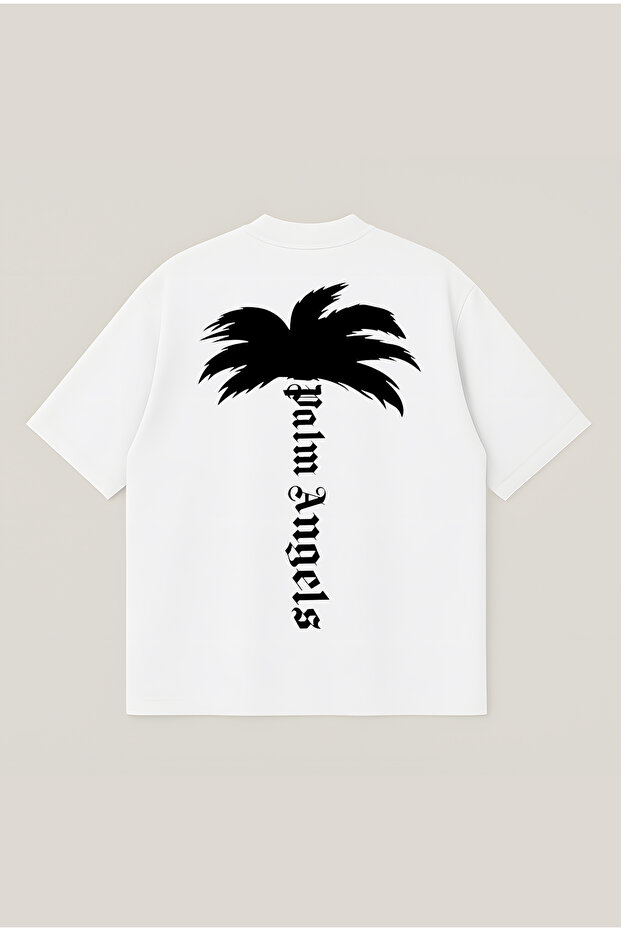 Palm Angels Palm Print Oversize Boxy Cut Unisex 100% Cotton T-Shirt | Streetwear