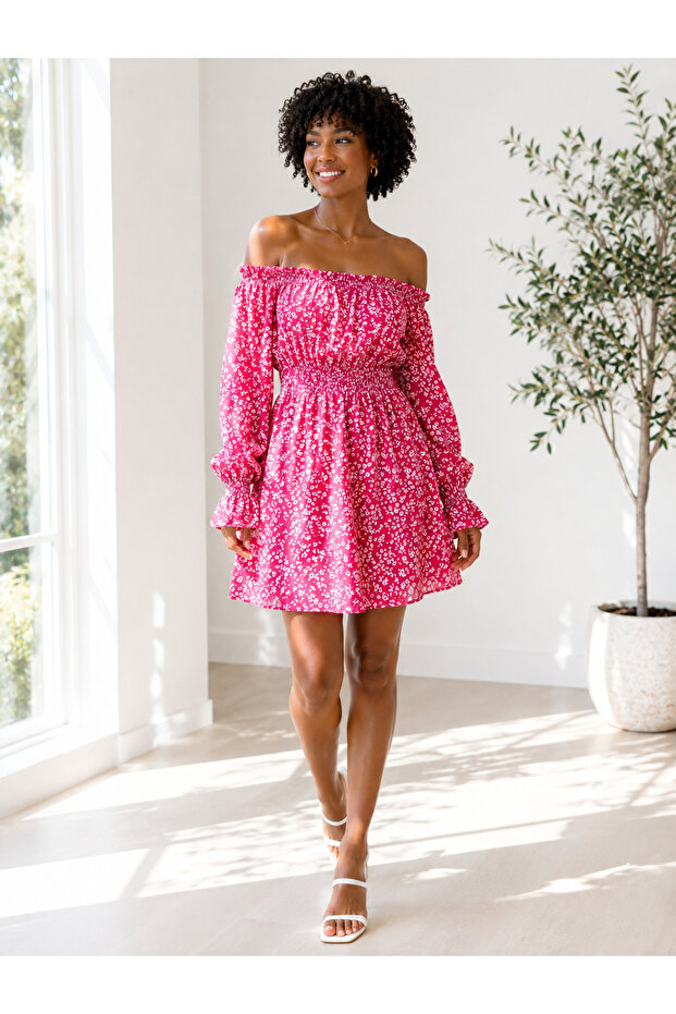 Madonna Collar Floral Patterned Gipeli Mini Dress