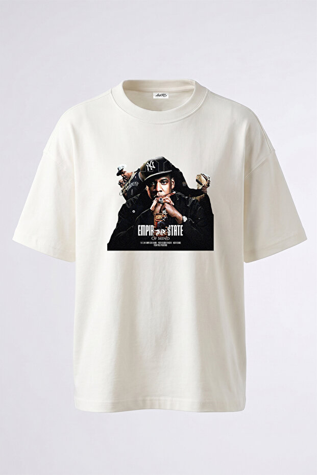 Jay Z Design Printed Oversize White T-Shirt