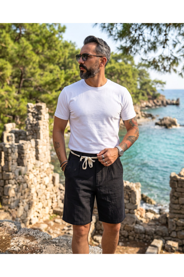 Terra Men's 100% Cotton Linen Textured Shorts