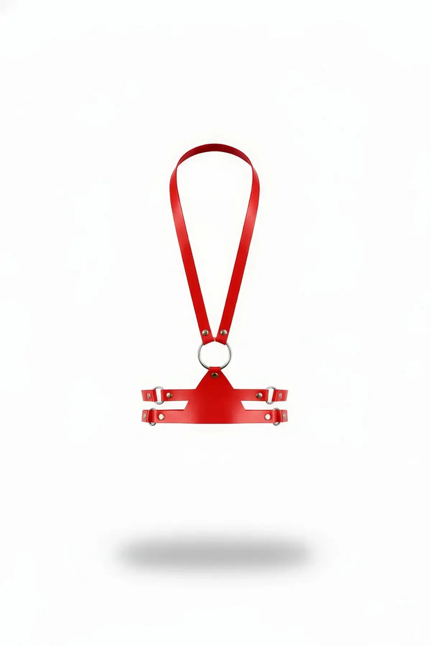 Red Vegan Leather Body Harness with O-Rings Chest Harness