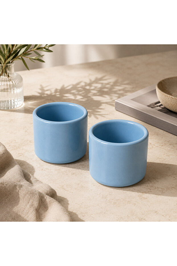 Set of 2 Blue Ceramic Mugs 175 ml Minimal Coffee Cup Teacup Espresso and Turkish Coffee Cup