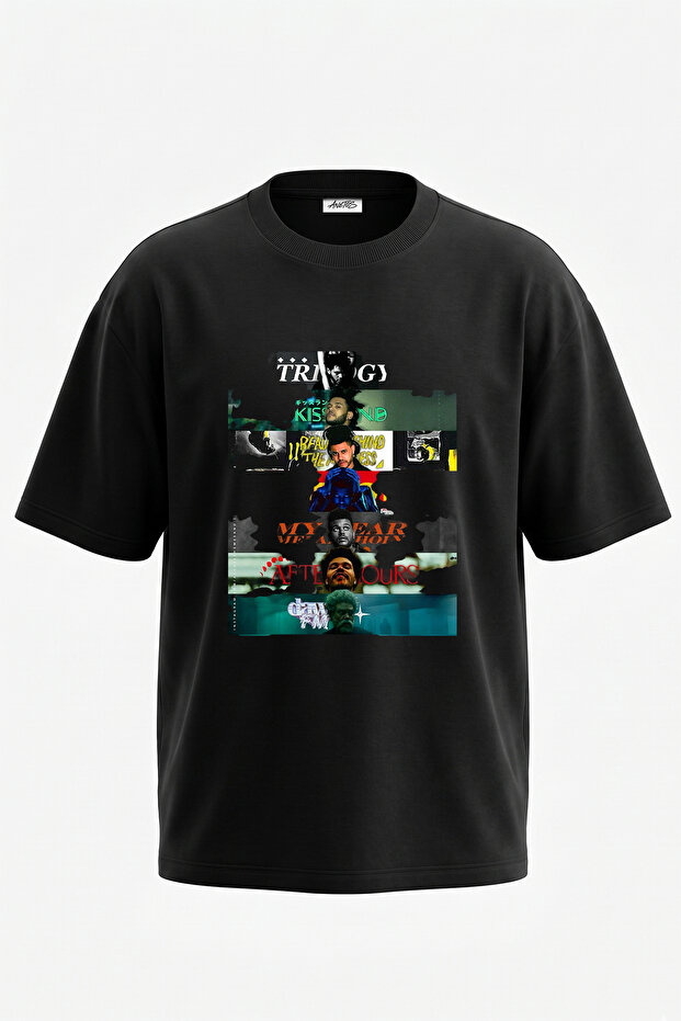 The Weeknd_62 Design Printed Oversize Black T-Shirt