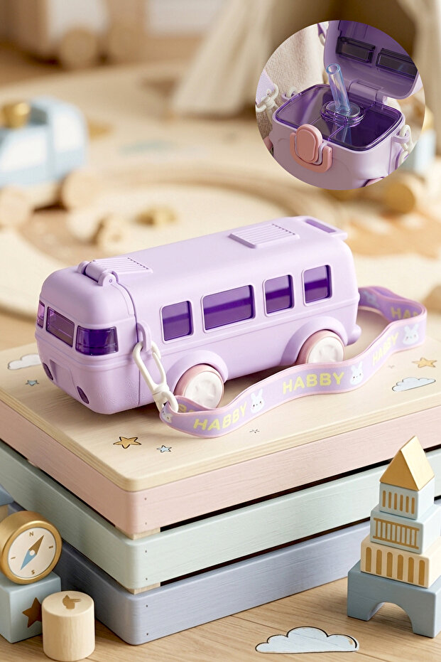 Bus-Shaped Hanging Water Bottle with Straw, Leak-Proof, 500ml