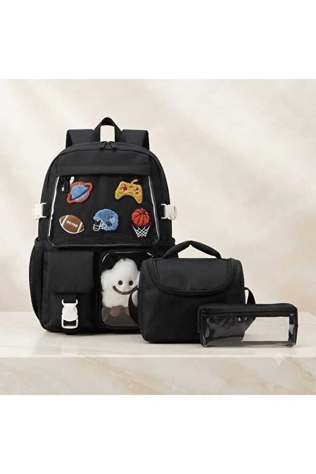 Children's 3-Piece School Bag Set, 6-Compartment Backpack, Thermal Lunch Bag and Pencil Case