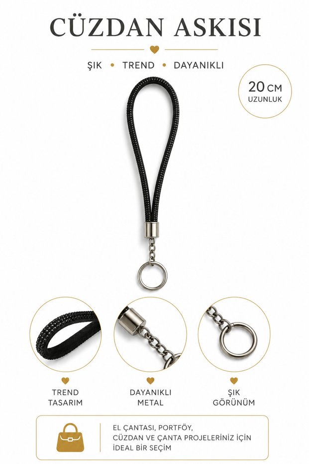 Wallet Strap 20 cm Hand Strap Wrist Strap with Metal Ring Wallet and Bag Accessory