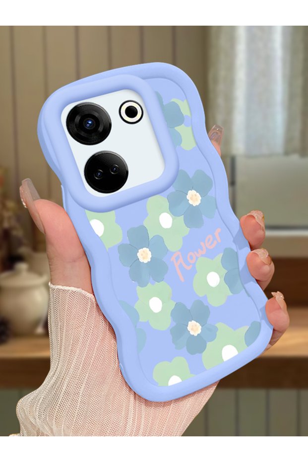 Tecno Camon 20 Compatible Case Camera Protector Blue Silicone Couple Phone Case Floral Pattern