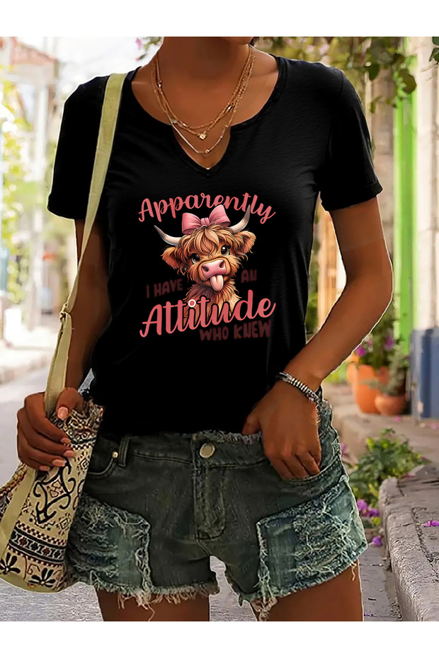 Women's Mix Printed Half V-Neck Sleeves Regular Fit Comfortable T-Shirt