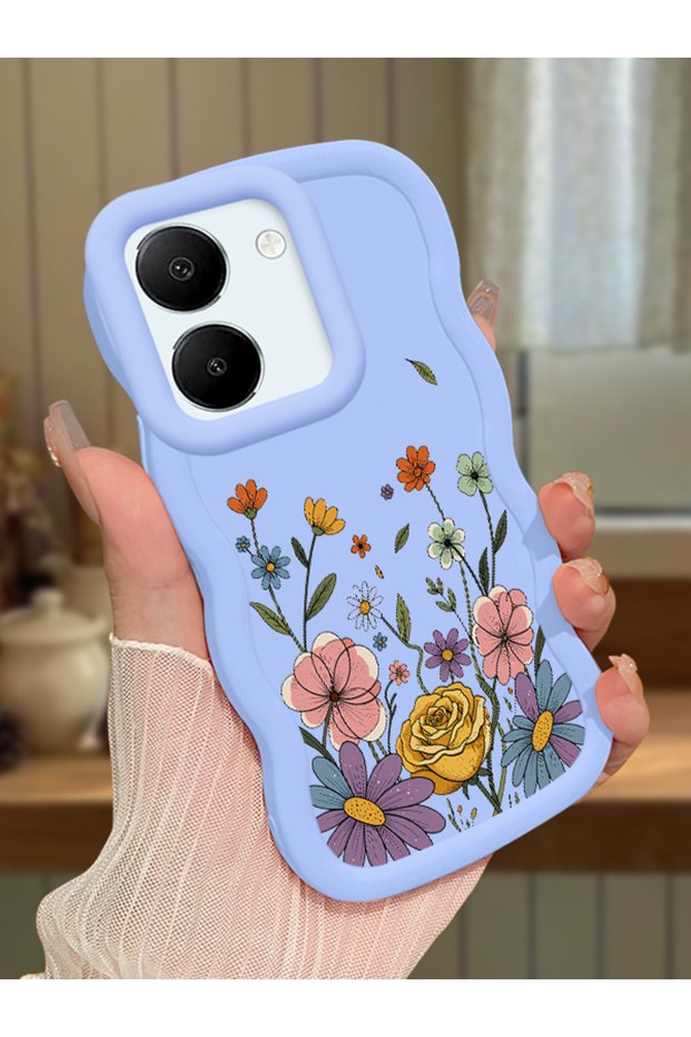 Vivo Y36 5g Compatible Case Camera Protector Blue Silicone Couple Phone Case Floral Pattern