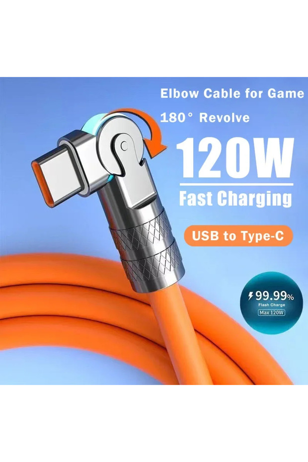 1.5m Orange 120W fast charge 6A USB C to Type-C cable 180 ° rotation liquid silicone cable for iPhon