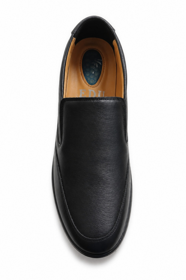 Men's Black Leather Casual Shoes Laceless Comfort Flexible Sole Casual Classic Model
