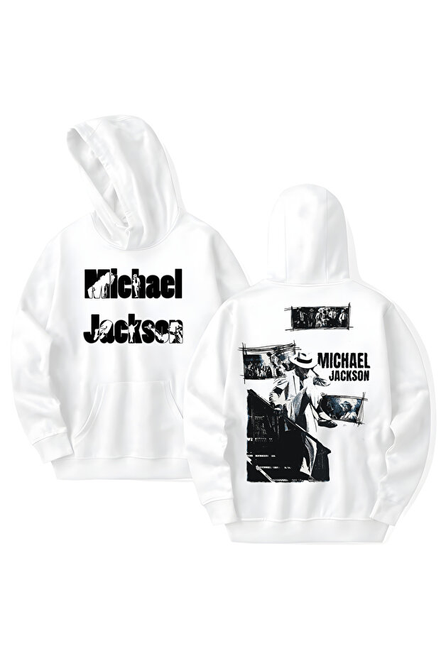 Michael Jackson Printed Cotton Long Sleeve Hooded Sweatshirt with 3 Thread Counts