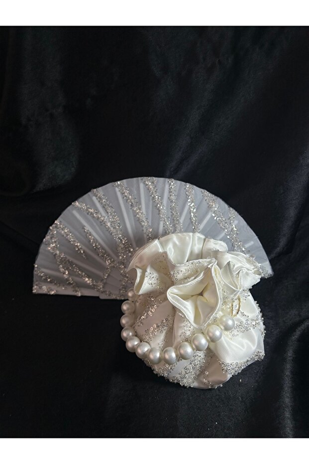 Bridal Bag and Bridal Fan with Stones and Sequins