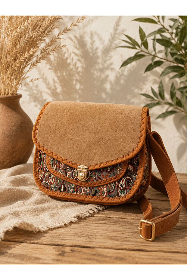 Ethnic Patterned Suede Shoulder and Crossbody Bag for Women – Bohemian Casual Bag