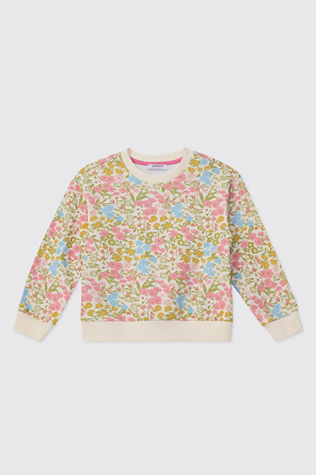 Girl's Floral Patterned Pink Sweatshirt