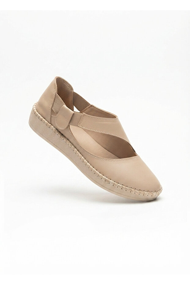 Cower Premium High Quality Beige Genuine Leather Ballerinas