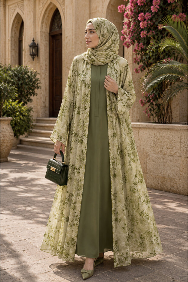 Printed double chiffon Abaya&Hijab