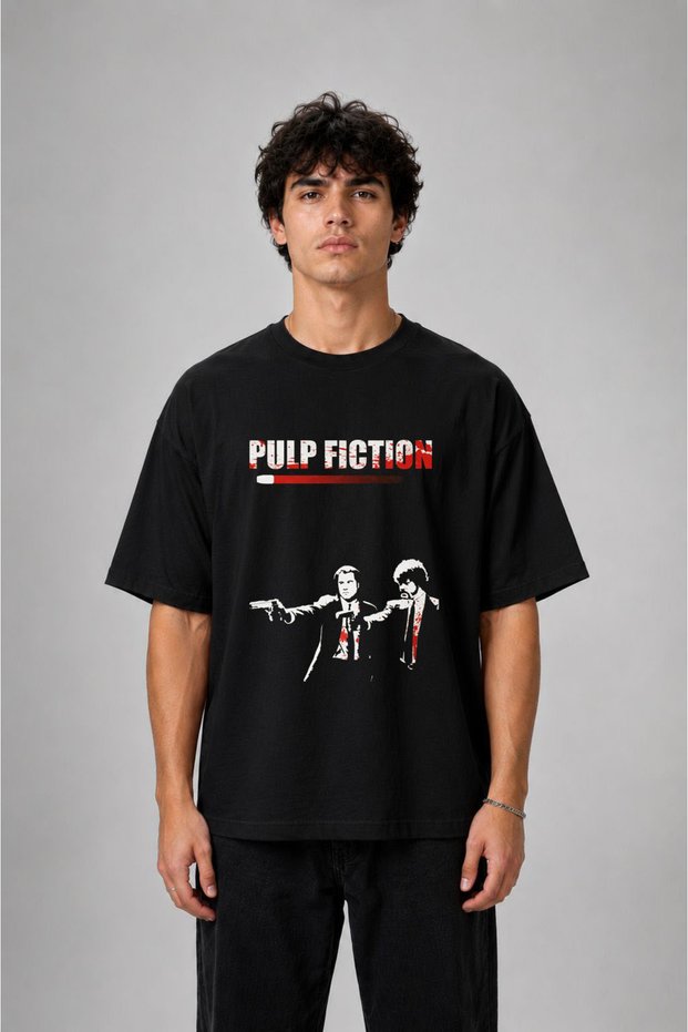 Pulp Fiction Cheap Novel Printed Oversize Cotton Black T-Shirt T-Shirt