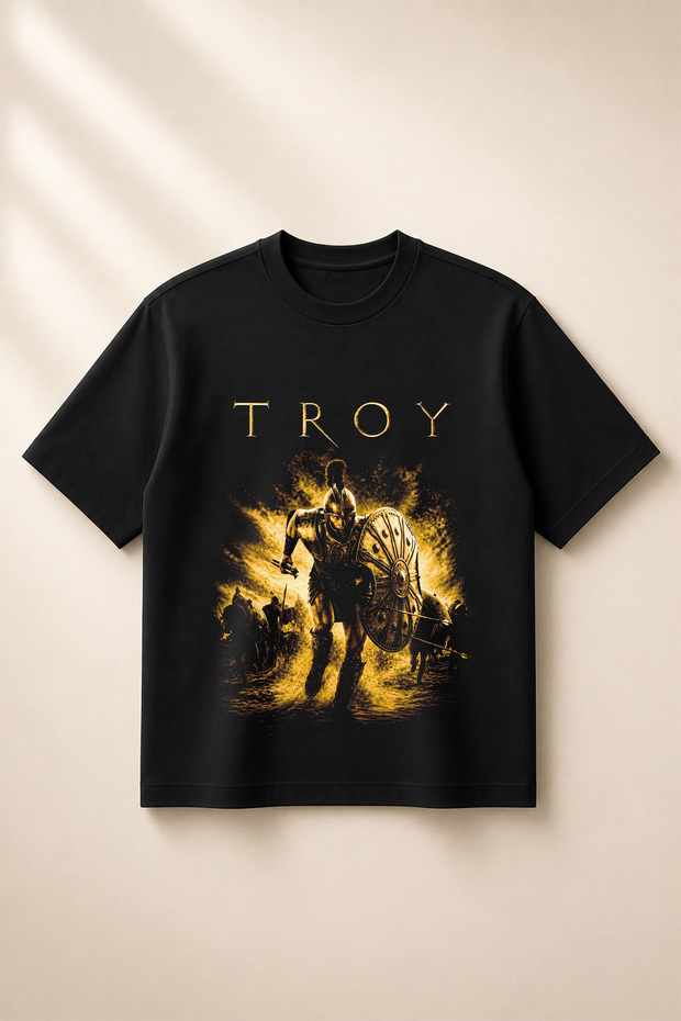 Troy Printed Oversize Boxy Cut Unisex 100% Cotton Tshirt (190 Gsm)