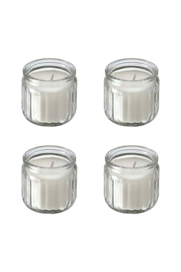HÖKGÖK 4-Piece Scented Glass Candle Set – Vanilla, Pale Beige, 12-Hour Burn